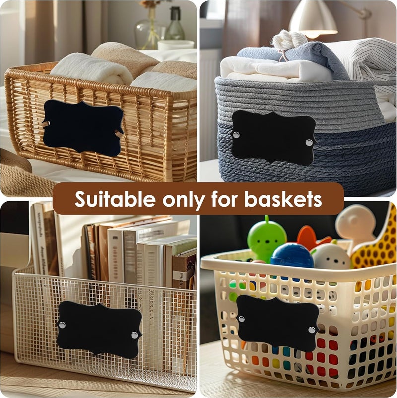 Temlum 18 Pcs Acrylic Basket Labels, Storage Tags with Chalk Marker Removable Label for Wire, Wicker, Woven Baskets & Pantry Storage (Wavy Shape 01, Black) - Image 4